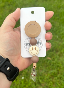 Neutral Smile Beaded Badge Reel