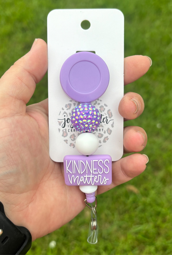 Purple Kindness Matters Beaded Badge Reel