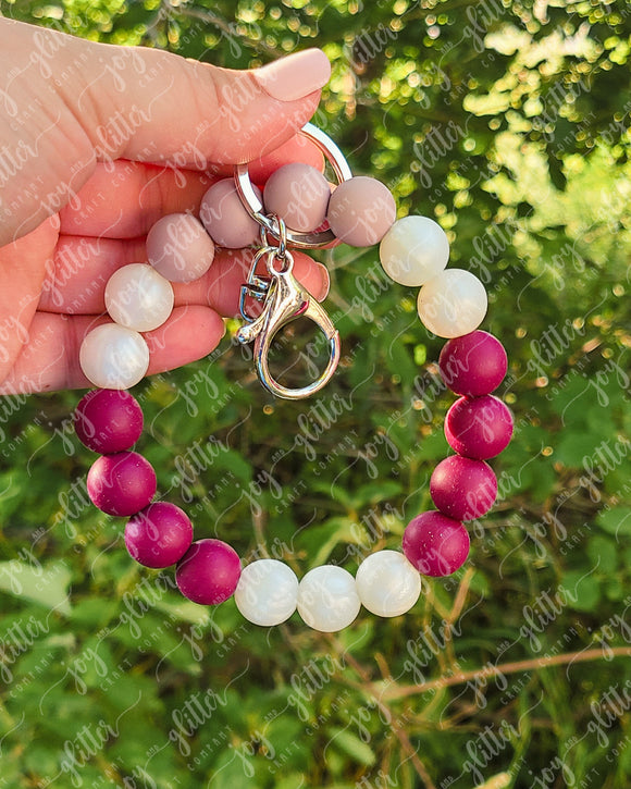 Plum Perfect Beaded Wristlet Keychain with Wooden Bead