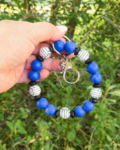 Royal Blue Volleyball Premium Beaded Wristlet Keychain