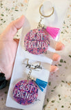 Matching "Best Friends" Multicolor Glitter Keychains