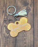 Rescue Mama Dog Bone Glitter Keychain - Choose your glitter color!