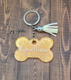 Rescue Mama Dog Bone Glitter Keychain - Choose your glitter color!