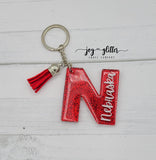 Red Nebraska "N" Glitter Keychain