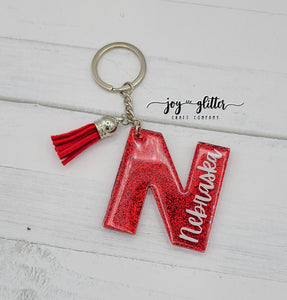 Red Nebraska "N" Glitter Keychain