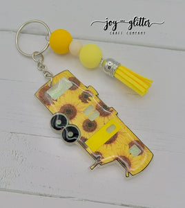 Sunflower Glitter Camper Keychain - Choose your Camper Style!