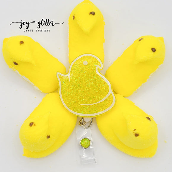 Marshmallow Chick Glitter Badge Reel - Yellow