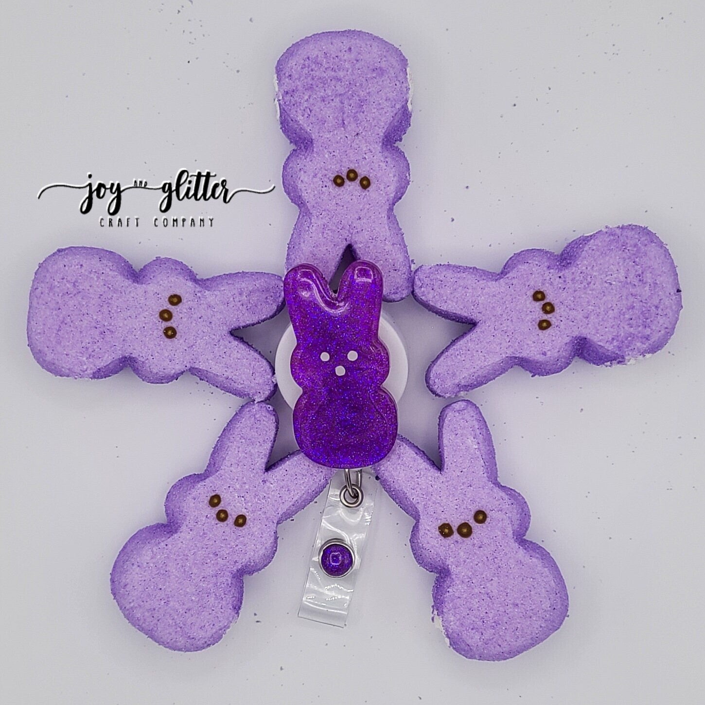 Marshmallow Bunny Glitter Badge Reel - Purple – Joy and Glitter
