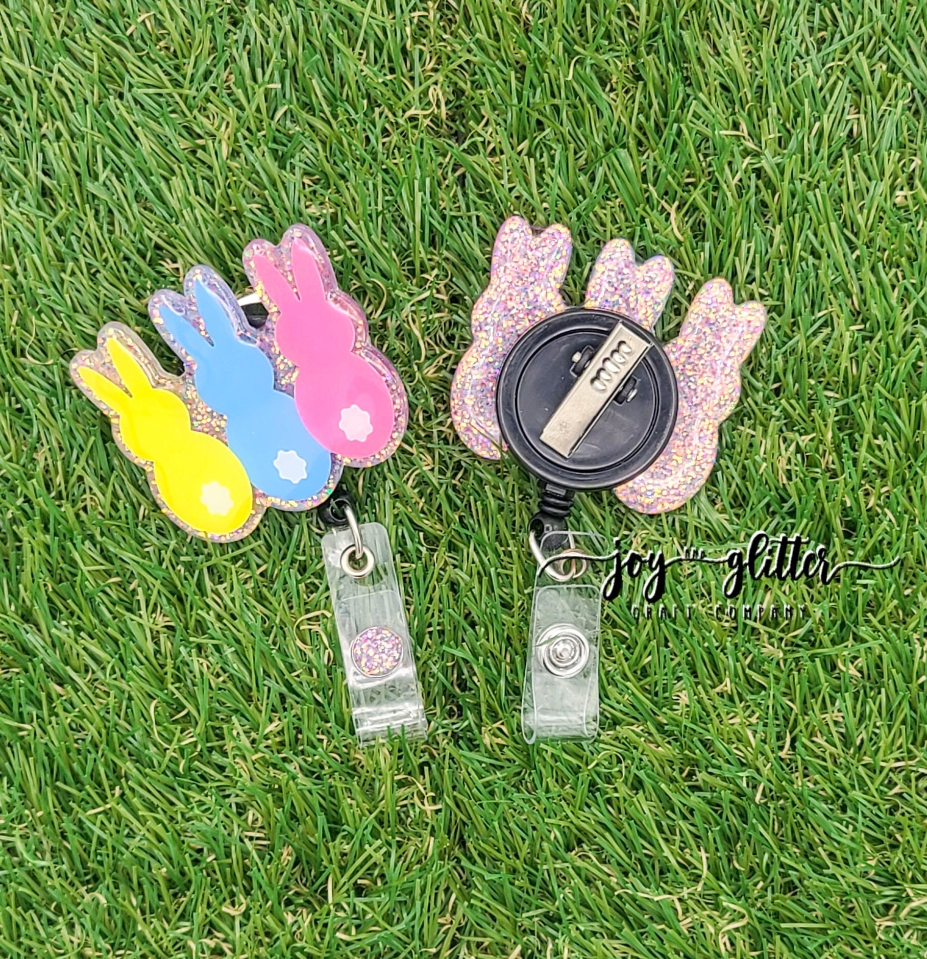 Bunny Trio Glitter Badge Reel – Joy and Glitter Craft Company