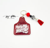 Red Cow Tag Glitter Keychain