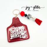 Red Cow Tag Glitter Keychain