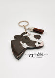 Dairy Cow Head Glitter Keychain