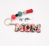 Red Cheetah Floral Mom Glitter Keychain