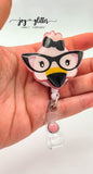 Flamingo with Glasses Glitter Badge Reel