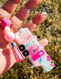 Pink Floral Glitter Camper Keychain - Choose your camper style!