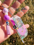 Purple Striped Floral Glitter Camper Keychain - Choose your camper style!