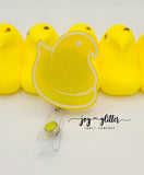 Marshmallow Chick Glitter Badge Reel - Yellow