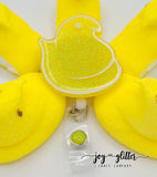 Marshmallow Chick Glitter Badge Reel - Yellow