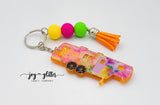 Orange Watercolor Glitter Camper Keychain - Choose your camper style!