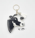 Dairy Cow Head Glitter Keychain