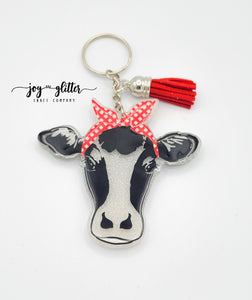 Cow with Bandana Glitter Keychain