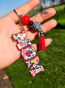 Red Cheetah Floral Mom Glitter Keychain