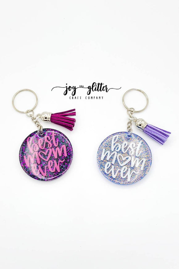 Purple Best Mom Ever Glitter Keychain