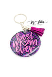 Purple Best Mom Ever Glitter Keychain