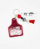 Red Cow Tag Glitter Keychain