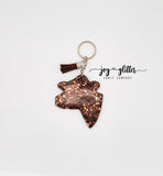 Dairy Cow Head Glitter Keychain