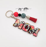 Red Cheetah Floral Mom Glitter Keychain