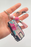 Pink Floral Glitter Camper Keychain - Choose your camper style!