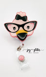 Flamingo with Glasses Glitter Badge Reel