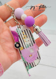 Purple Striped Floral Glitter Camper Keychain - Choose your camper style!