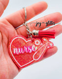 Holographic Pink Nurse Heart Glitter Keychain