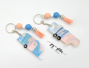 Pastel Marble Glitter Camper Keychain - Choose your camper style!