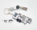 Gray Marble Glitter Camper Keychain - Choose your camper style!