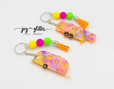 Orange Watercolor Glitter Camper Keychain - Choose your camper style!