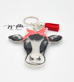 Cow with Bandana Glitter Keychain