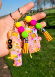 Orange Watercolor Glitter Camper Keychain - Choose your camper style!