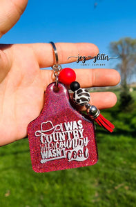 Red Cow Tag Glitter Keychain