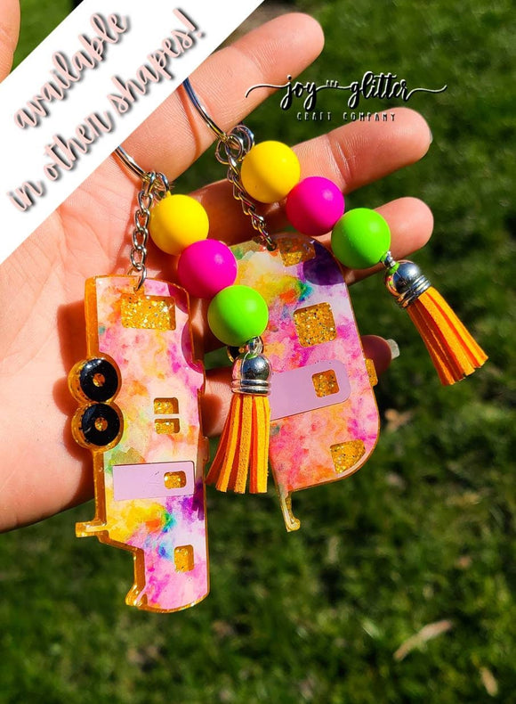 Orange Watercolor Glitter Camper Keychain - Choose your camper style!