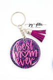 Purple Best Mom Ever Glitter Keychain