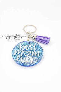 Purple Best Mom Ever Glitter Keychain