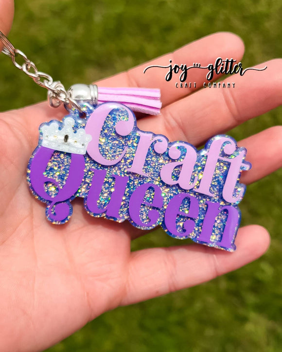 Purple Craft Queen Glitter Keychain