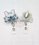 White French Bulldog Glitter Badge Reel