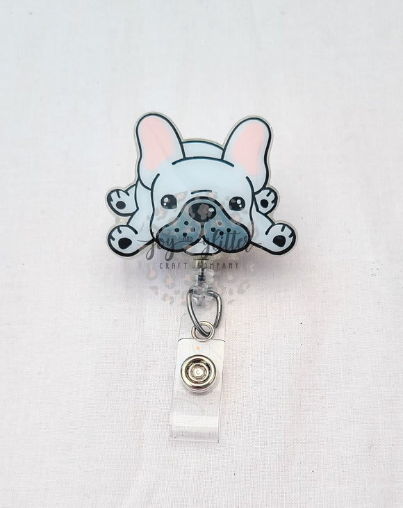 White French Bulldog Glitter Badge Reel