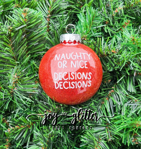 Red Glitter Naughty or Nice Ornament